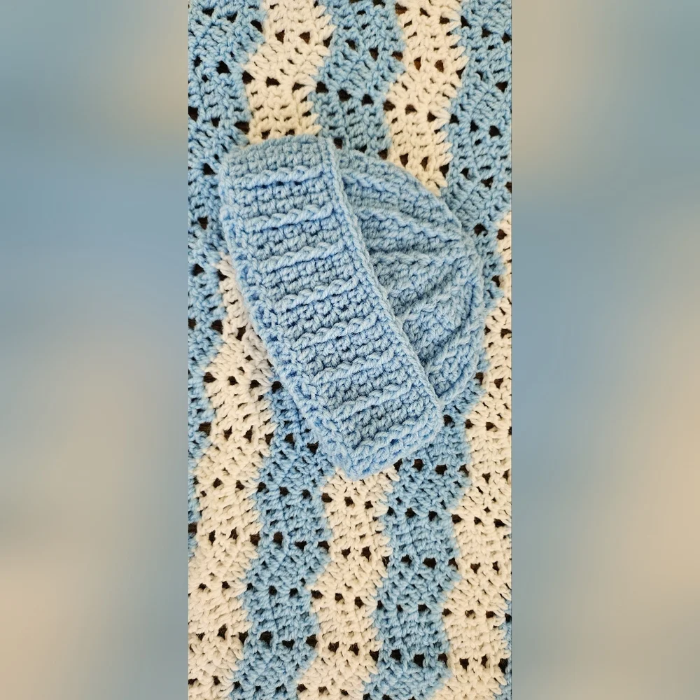 Handmade Crochet Baby Blanket and Matching Cap Size 30 x 36